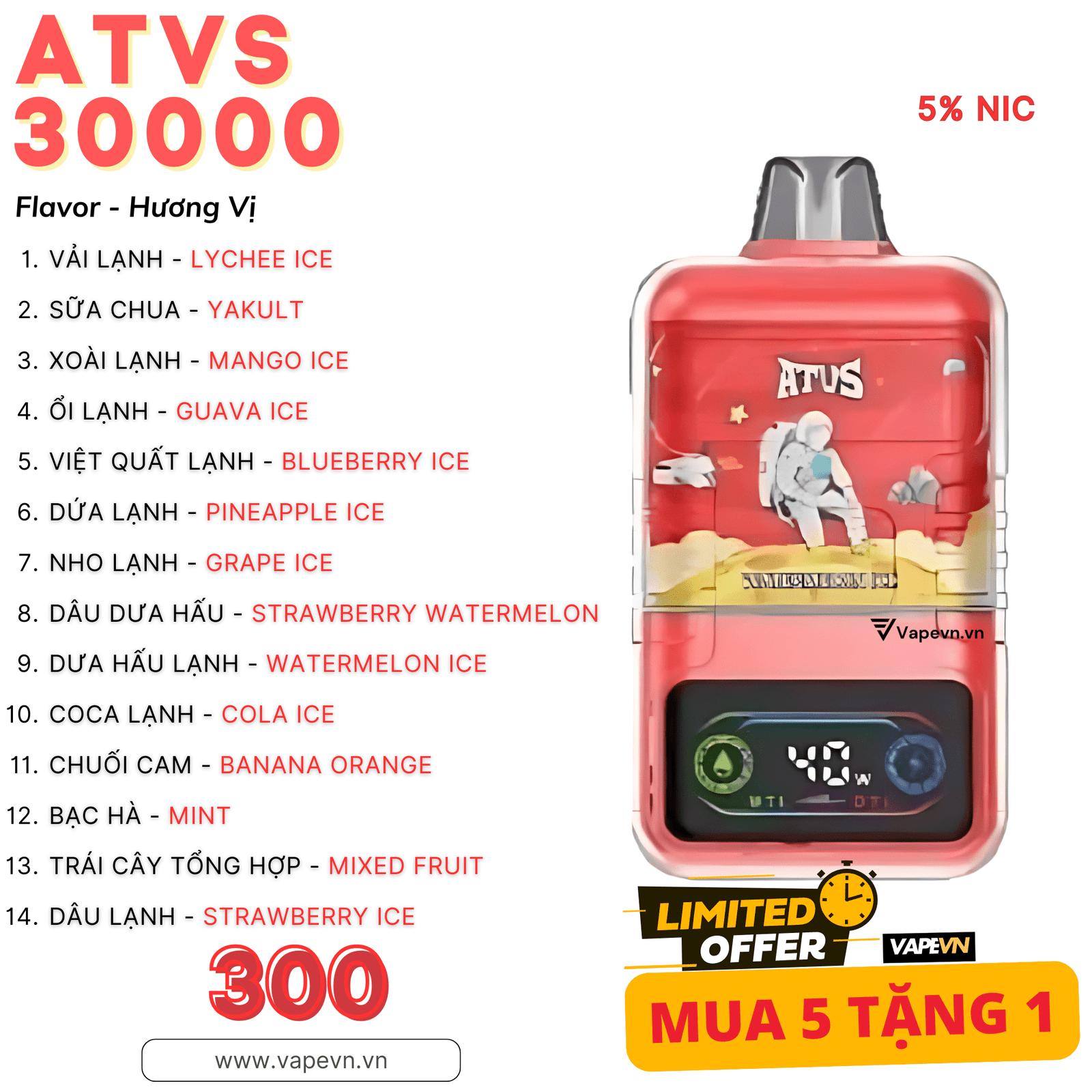 Pod 1 Lần Atvs 30000 – Trải Nghiệm Vaping Đỉnh Cao Với Nicotine 5%