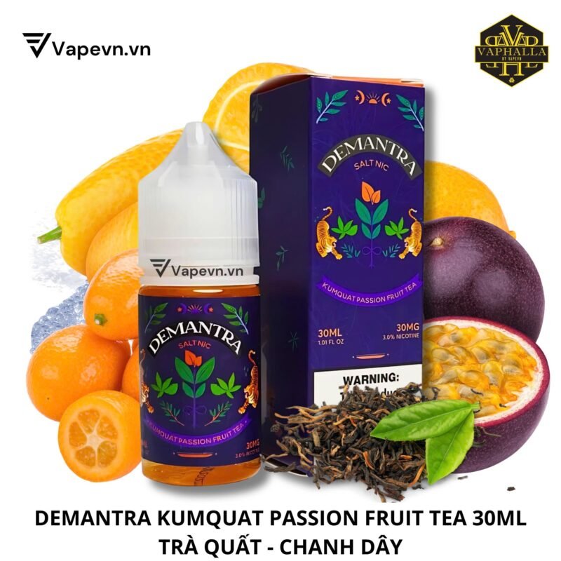 Tinh dầu thuốc lá điện tử Demantra Kumquat Passion Fruit Tea Salt 30ml (trà tắc chanh dây)