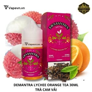 Tinh dầu Demantra Lychee Orange Tea Salt 30ml, hay trà cam vải, là sự kết hợp hài hòa giữa vị ngọt của trái vải và chua thanh của cam.