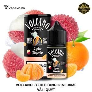 Tinh Dầu Pod Lychee Tangerine Volcano Juice Salt là sự hòa quyện hoàn hảo giữa vị ngọt của trái vải tươi mát và hương chua thanh của quả quýt