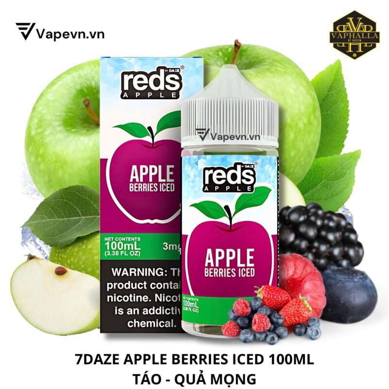 Tinh Dầu Vape Daze Reds Apple Berries Iced Freebase Juice 100ml | Vị Táo Quả Mọng