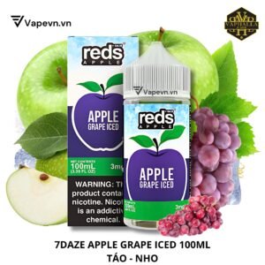 Tinh Dầu Vape Daze Reds Apple Grape Iced Freebase Juice 100ml | Vị Táo Nho